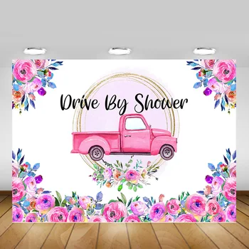 

Floral Drive by Baby Shower Photo Background Photocall Watercolor Flowers Pink Newborn Car Parade Photography Backdrops Props
