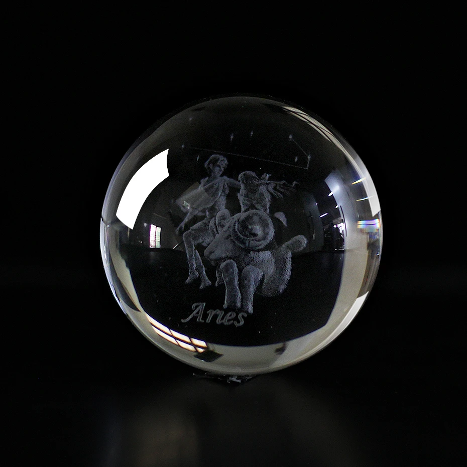 Aries 60 MM 3D Zodiac Sign Star Crystal Ball Laser Engraved Glass Sphere Crystal Craft Home Decor Birthday Gift Ornament - Цвет: Aries
