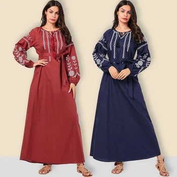 

Turkey Islamic Muslim Abaya Dress Women Floral lace-up Maxi Hijab Dresses Kimono Jilbab Vestido Moroccan Kaftan Robe Arab Elbise