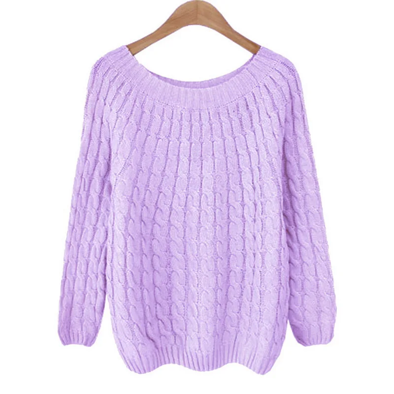 Осенне-зимние свитера с крученым узором, женские модные базовые пуловеры, джемперы с длинным рукавом, повседневные вязанные женские свитера, один размер - Цвет: A purple