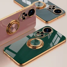 

With Ring Holder Phone Case For Honor 50 Pro 20 Pro Huawei Nova 9 Pro luxury Plating Silicone Case Shockproof Phone Cover