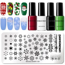 NICOLE дневник Рождество ногтей штамповка набор черный белый штамп лак с шаблоны комплект Снежная полоса изображение трафаретная пластина инструмент для ногтей