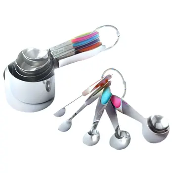 

Measuring cup Measuring spoon set stainless steel Modern With silicone insulation pad Baking tools 10 pieces set