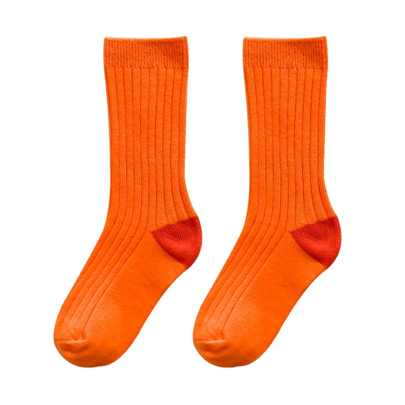 Bright orange Детские высокие носки для маленьких девочек и мальчиков зимние хлопковые длинные носки без пятки модные Носки ребенок теплый школьный белый носок новые детские вещи - Цвет: Bright orange