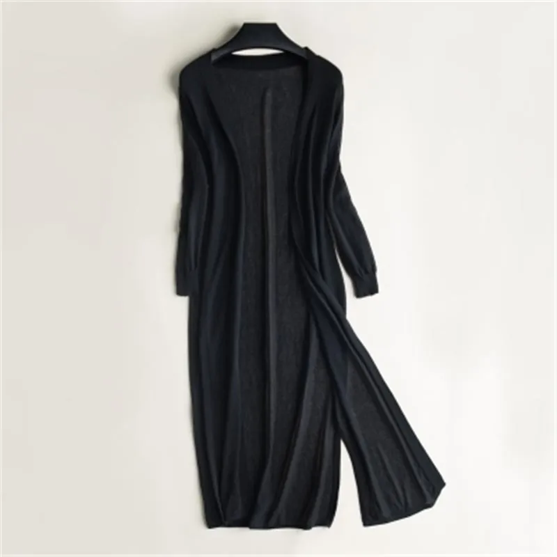  Plus Size Women Summer Cardigan Long Sleeve Casual Thin Coat Solid Loose Long Knit Cardigan Sun Pro