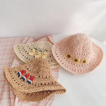 

New Style Summer Seaside Holiday CHILDREN'S Straw Hat Female Baby Outing College Style Cool Straw Hat Sweet Cute