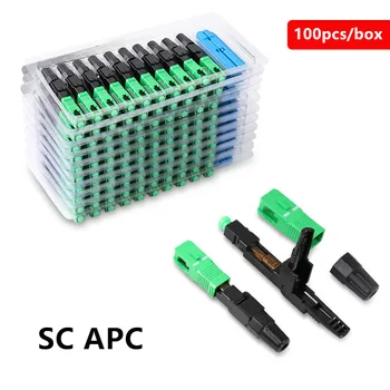 

100 PCS Embedded SC APC Fiber Optic Fast Connector FTTH single mode fiber optic SC quick connector green adapter Field Assembly