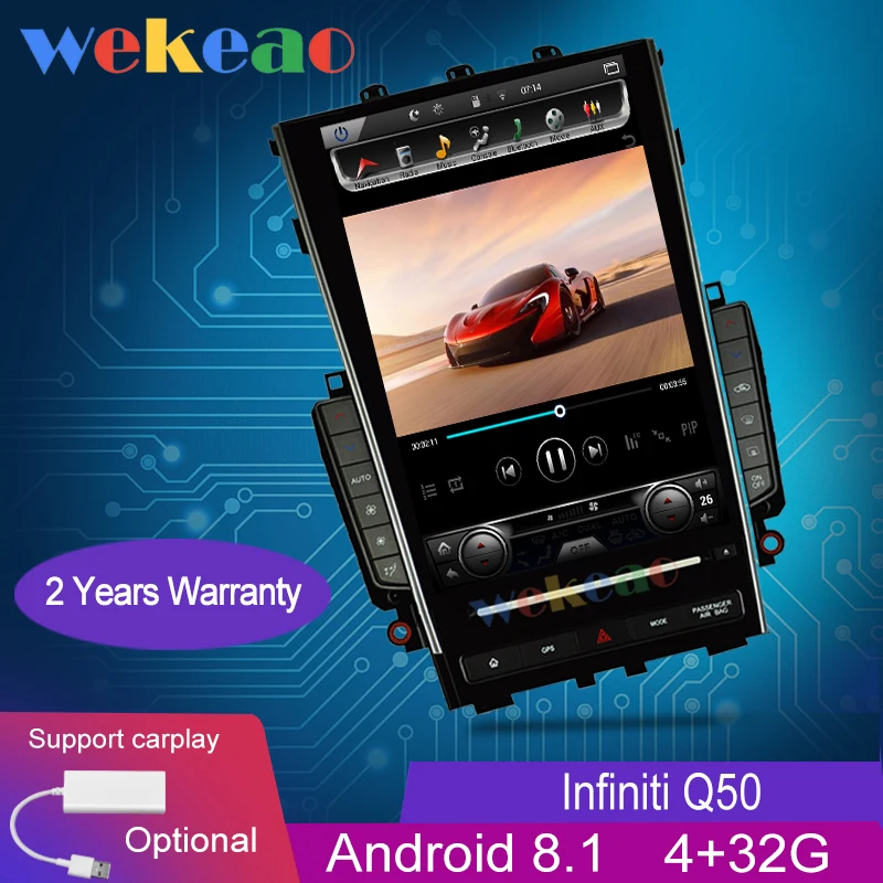 Wekeao Vertical Screen Tesla Style 12.1'' 1 Din Android Car Radio GPS Navigation For Infiniti Q50 Q50L Car Dvd Player 2003-2019