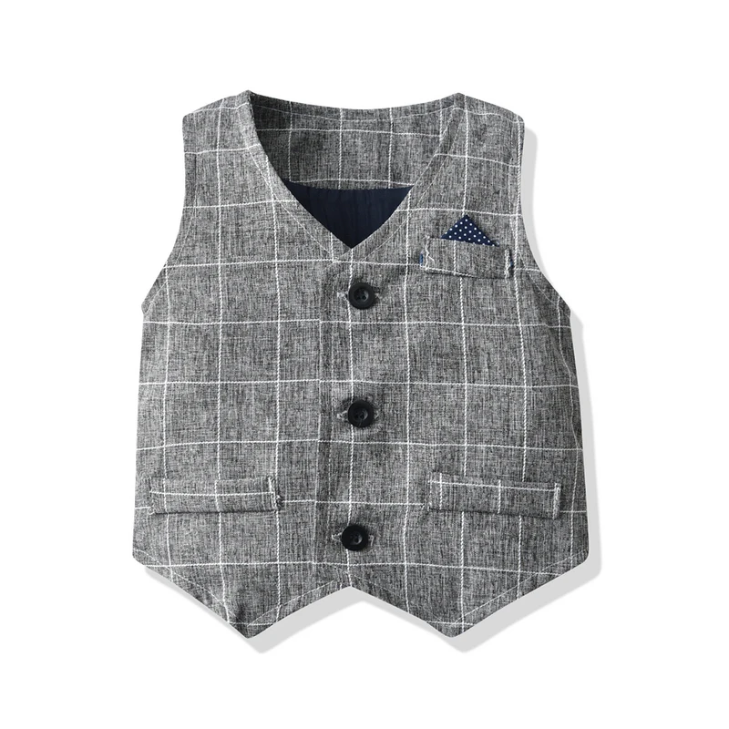 Kids Clothes Boys Casual Clothing Sets Formal Outfit Long Sleeve White Bowtie Shirt + Plaid Vest + Pants 3Pcs Boy Suits Wedding