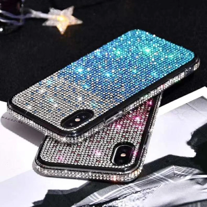 Роскошный блестящий чехол со стразами и градиентом для iPhone XS Max XR X 11 8 7 6 6S Plus