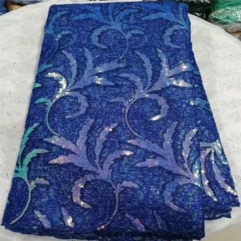 

Royal Blue French velvet Lace Fabric 2019 High Quality African Voile Flannel Lace Fraric With Sequins for Nigerian Wedding