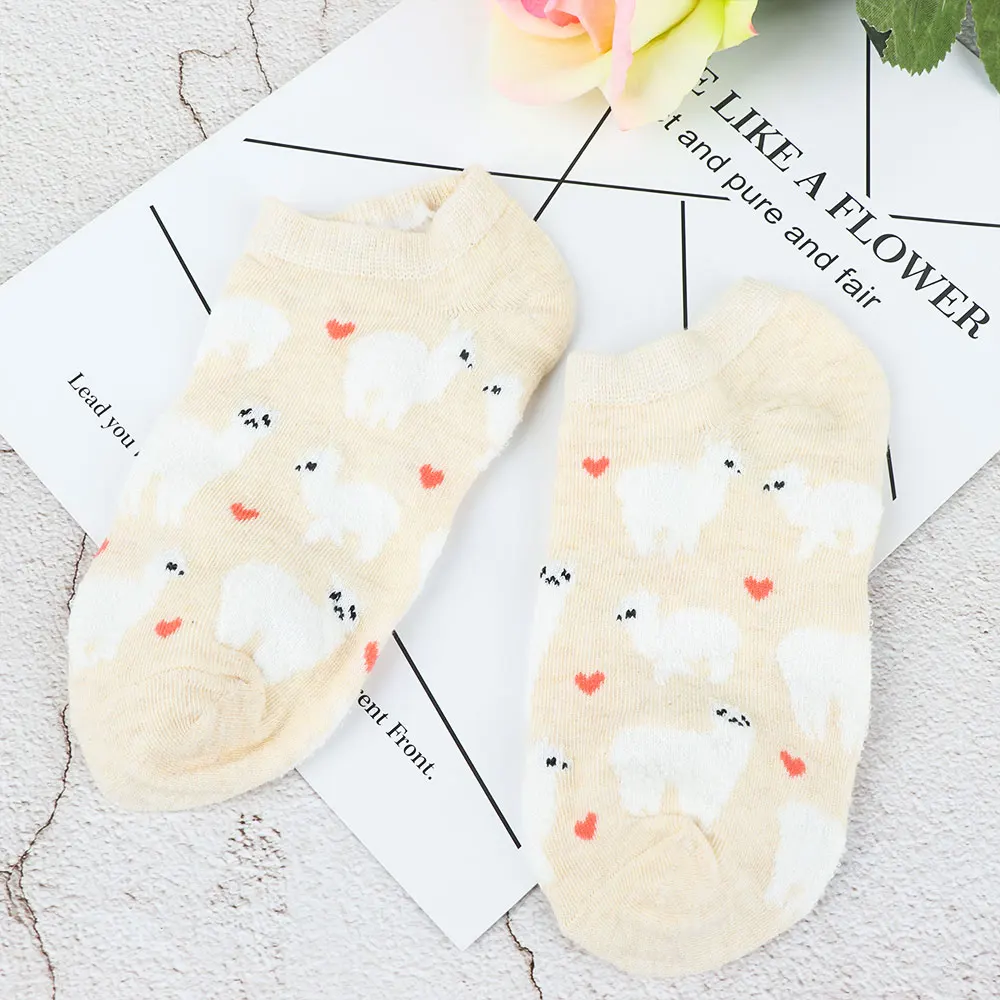 Уютные хлопковые короткие невидимые крошечные носки с сердечками в виде ламы с изображением животных, 5 цветов