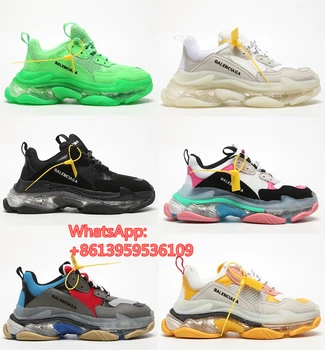 

Balenciagas Triple S transparent bottom black shoes ladies dad transparent bottom white sneakers neon green running shoes 445