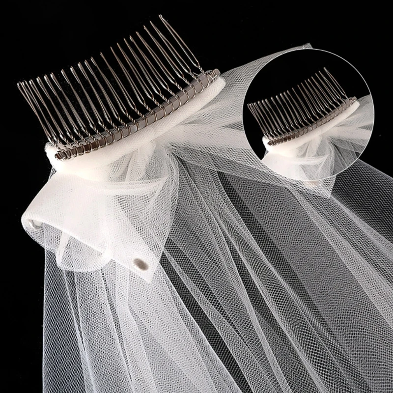Wedding veil bridal veil comb for kids wedding hair accessories 2 tier bow embellishment props photo taking