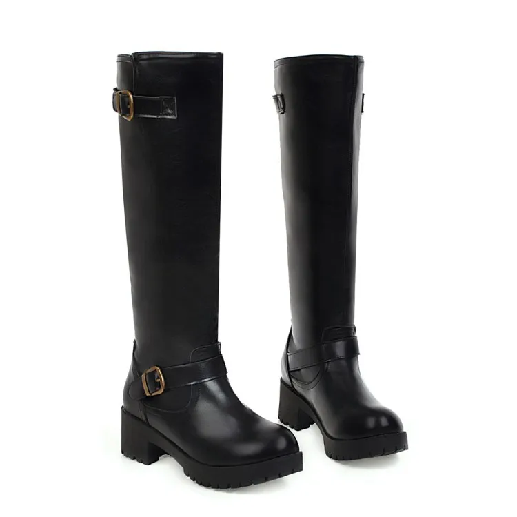 Women's Boots Autumn and Winter New Thick Bottom Comfortable Waterproof Platform Knee High Zip Sexy Fashion Pu Black Beige