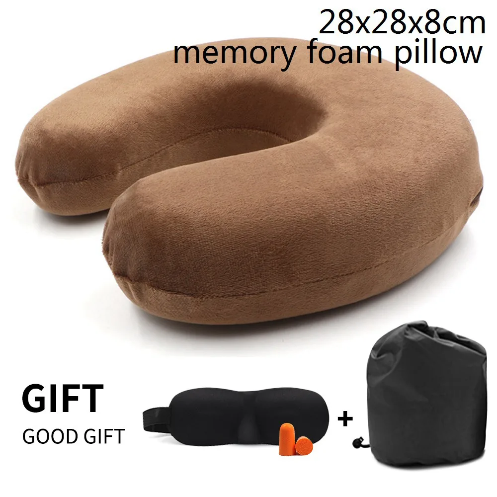Подушка из пены с эффектом памяти, u-образные подушки для шеи, для самолета, поддержка шеи, аксессуары для путешествий, 4 цвета, удобные подушки для сна, дома - Цвет: B-coffee