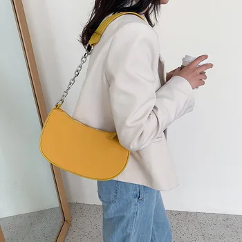

Women's Bag 2020 Spring and Summer New Women's Shoulder Bag Simple Solid Color Saddle Bag Soft Leather Pouch
