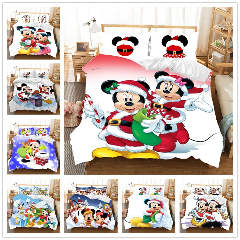 

Mickey Minnie Christmas Santa Claus Bedding Set Duvet Cover Children Bed Set Queen King Siz Gift Nightmare Before Christmas