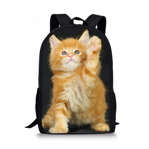 Customized kawaii 3d Animal Cat/Kitty Maine Coon Print Boys Girls School Bags Primary School Student Schoolbag Casual Book Bag