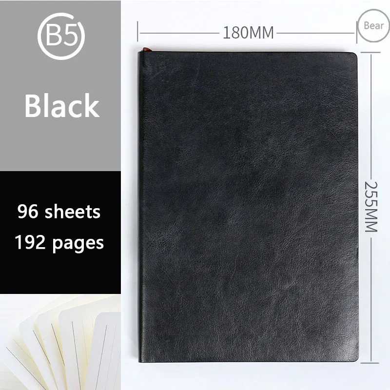 Black Мягкий кожаный бизнес-блокнот креативный многоцветный блокнот может изготовить логотип размера A5 и B5 - Цвет: Black