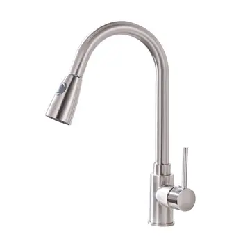 

Kitchen Faucets Silver Single Handle Pull Out Kitchen Tap Single Hole Handle Swivel 360 Degree Water Mixer Tap Mixer Tap