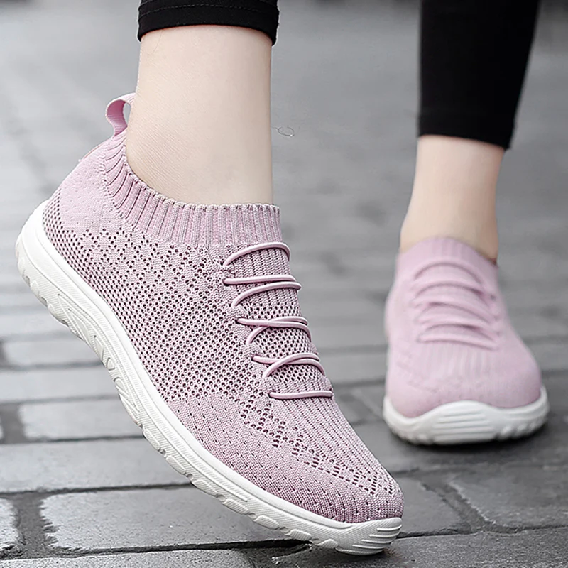 

Black Air Mesh Women Sneaker Breathable Sock Shoes Lightweight Soft Ladies Casual Running Shoes Women Slip-On Platform Sneakers