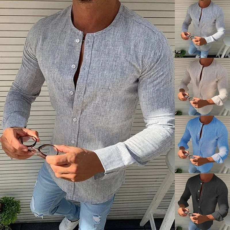 

Autumn Spring Long Sleeve Casual Shirts For Men Solid Slim Basic Stand Business Shirts Camisas Masculina