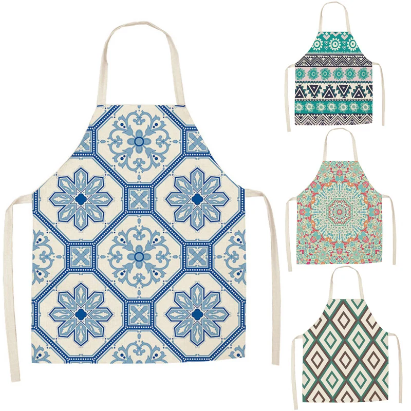 

High-Quality Geometric Pattern Kitchen Apron for Cooking Sleeveless Cotton Linen Aprons *