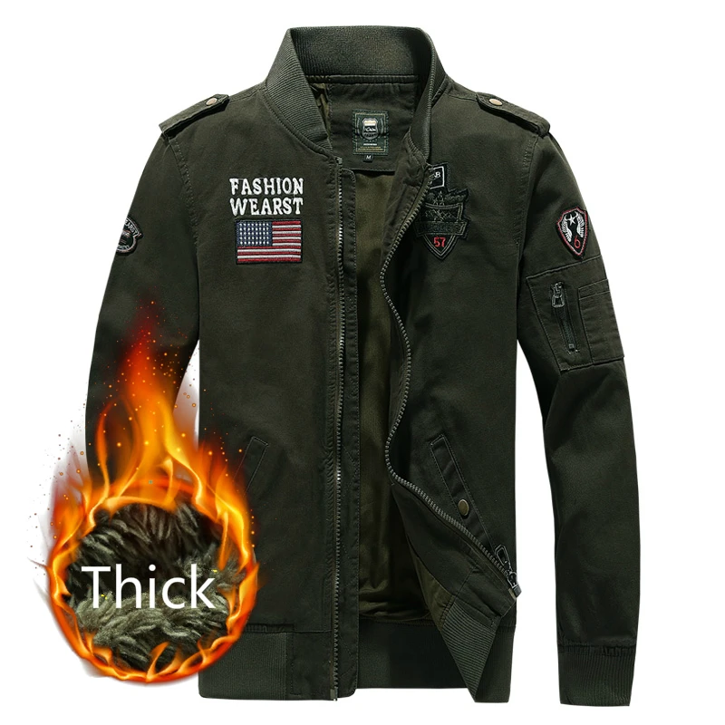 Army green - Thick Мужская хлопковая куртка, мужские куртки и пальто, уличная одежда, зима-осень, мужская куртка-бомбер, мужские пальто ma-1, военная куртка - Цвет: Army green - Thick
