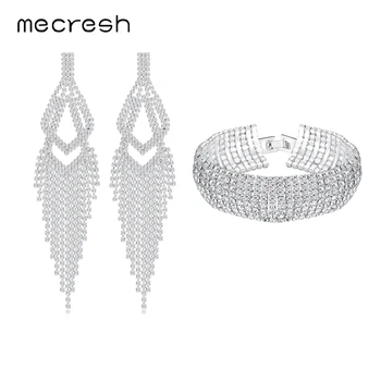 

Mecresh Big Long Wedding Tassel Earrings Bracelet Set for Women Bridal Color Geometric Rhinestone Jewelry Set EH1638+SL34