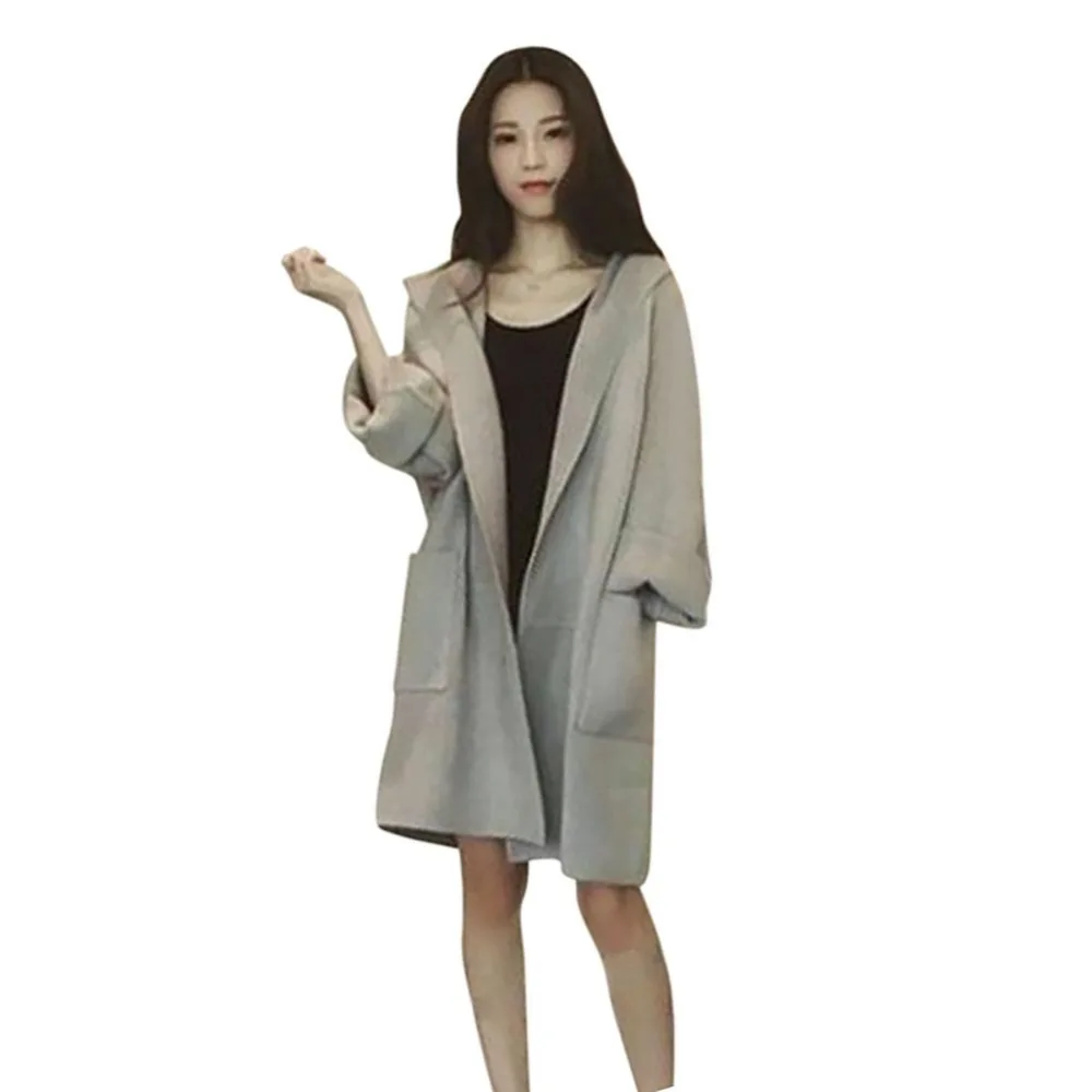 Женское осенне-зимнее пальто свободного покроя с отворотом, теплое кашемировое шерстяное пальто с длинными рукавами, однотонное