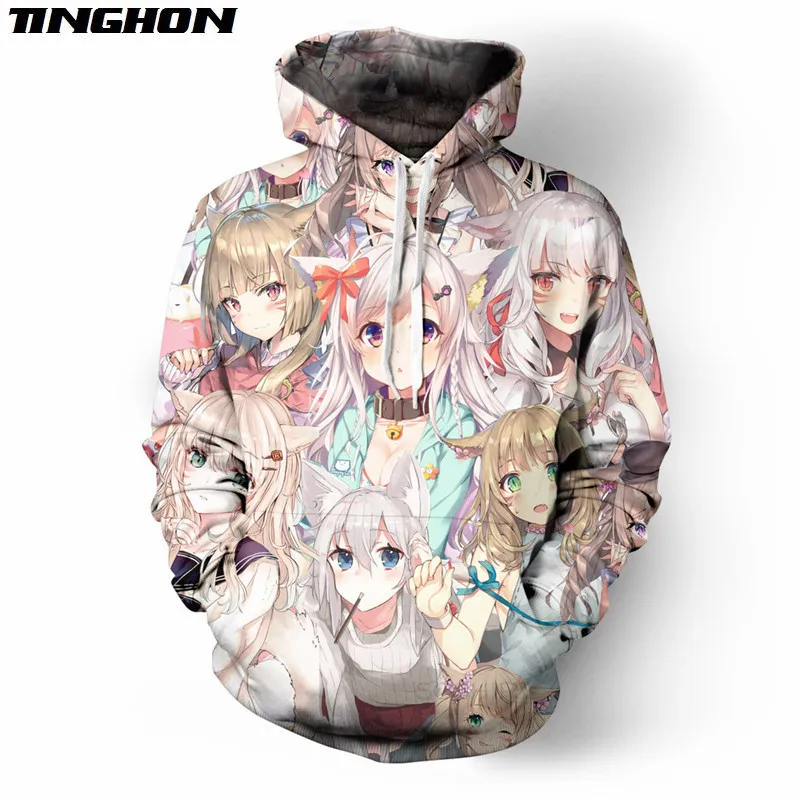 Аниме мяу пикантные Толстовки с капюшоном для девочек Kawaii Miqo'te и Момоко