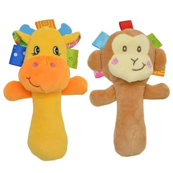 

2Pcs Baby Hand Rattles Toy Cartoon Stuffed Animal Lion and Elephant Baby Soft Plush Toys Developmental Toy for Kids