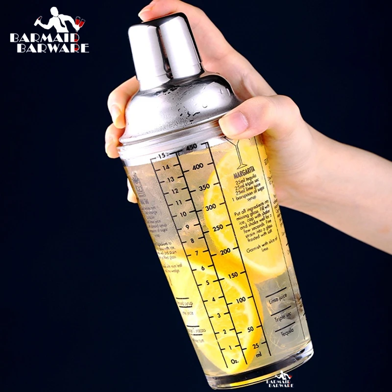 

450ml Mix Master Glass Stainless Steel Cocktail Boston Bar Shaker Bar Tool Accessory
