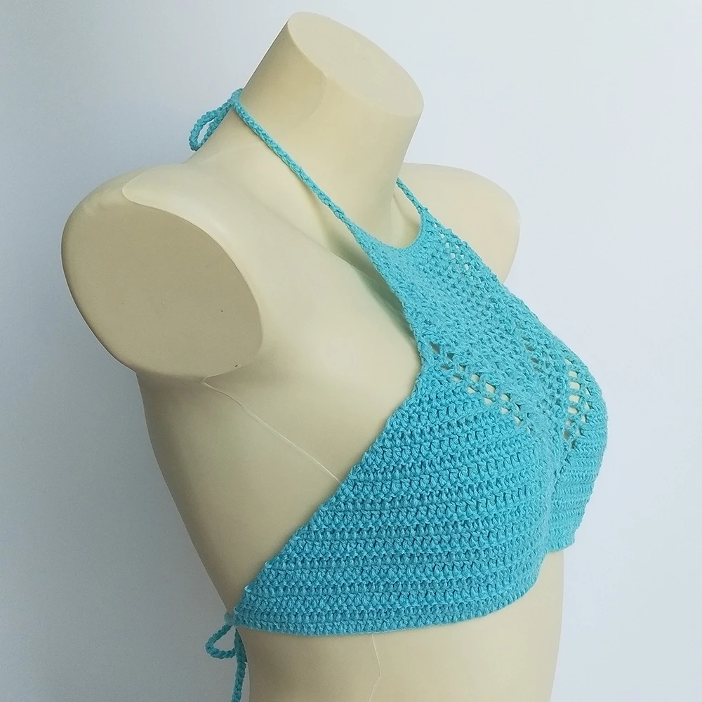 Women Sexy Bikini Tops High Neck Hollow Out Halter Swimwear Crochet Separate Swimsuit Bikini Bra Hot Sale 2