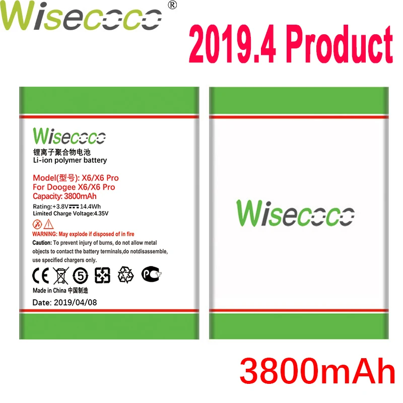 WISECOCO 3800 мАч батарея Для DOOGEE X6 X6 Pro мобильного телефона новейшее производство высокое качество батареи+ номер отслеживания