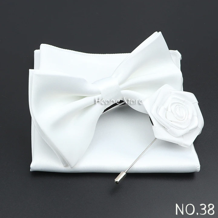 Mens Wedding Bow Tie Brooch Set Romantic Solid Color Silk Polyester Jacquard Woven Bowtie Lapel Pin Hanky Men Gifts Accessories