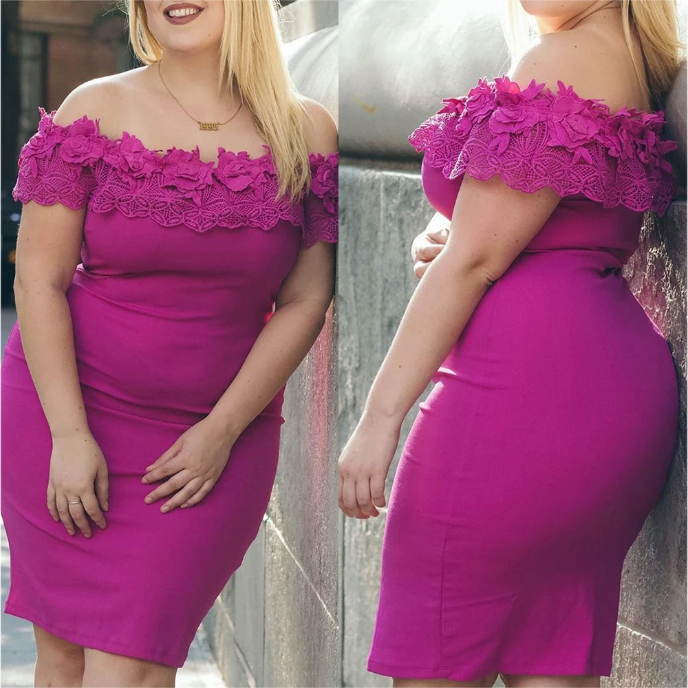 

2020 Spring Women Dress Off Shoulder Sexy Purple Dress Floral Lace Shoulder Desgined Vintage Dress Plus Size 6XL Bodycon D25