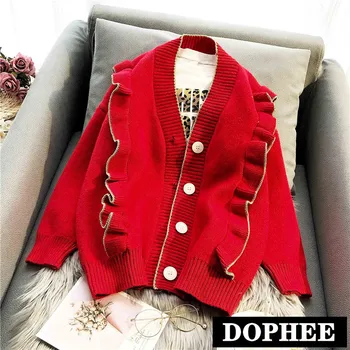 

New Fashion Women's Sweater Autumn and Winter Pure Color Knit Cardigan Coat Lazy Wind Student Thicken Knitwear Loose Coats