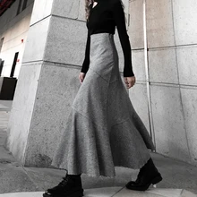 Новинка, серая элегантная Открытая Длинная юбка макси, тонкая юбка в стиле «рыбий хвост» для женщин, стиль русалки, осенне-зимние юбки S-L
