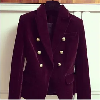 

HIGH QUALITY Newest Fashion 2019 Designer Blazer Women's Double Breasted Lion Buttons Velvet Blazer Coat