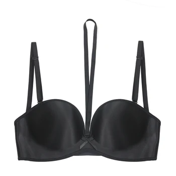 

E lovegirl French Glossy Black Solid Color Underwear Half Cup Halter Cross Beauty Back Chest Poly 3/4 Cup Strapless Underwear