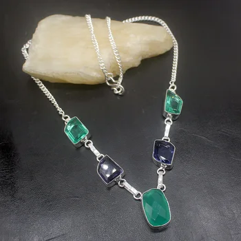 

Hermosa Charming Hot Agatee Amethystt Silver Color Women Pendant Necklace Chain 18.5 Inch HD289