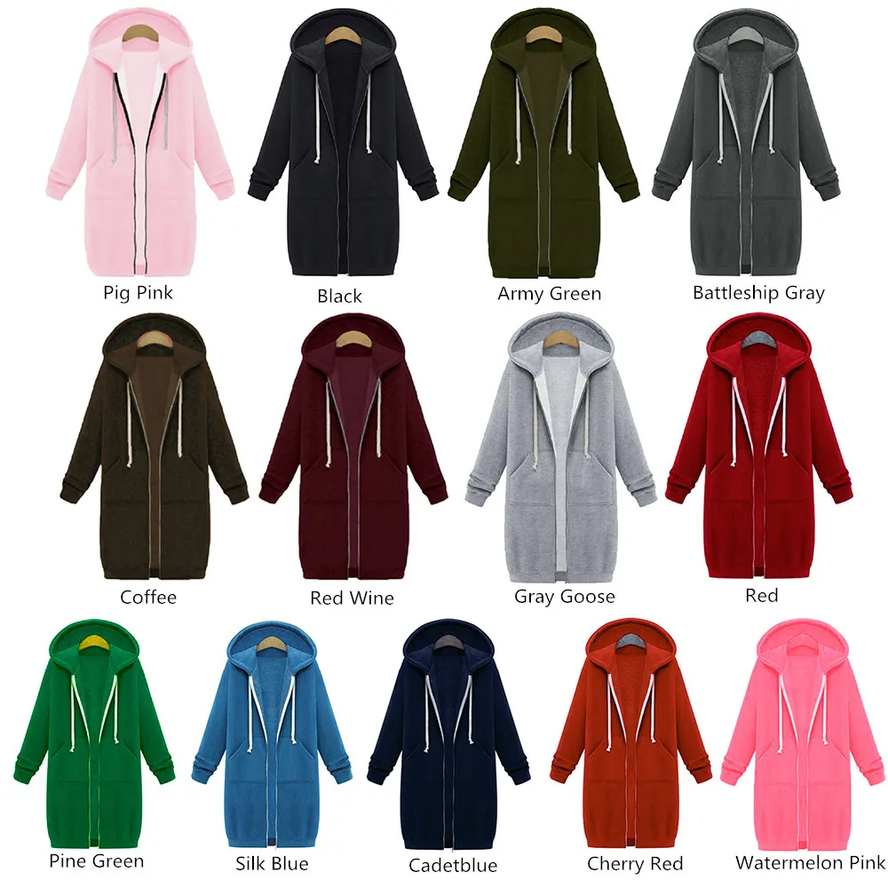 Plus Size Oversized Hoodies Sweatshirt Zipper Hoodies Women Long Jacket Coat 2019 Pockets Zip Up Outerwear Hoodies Drop shipping