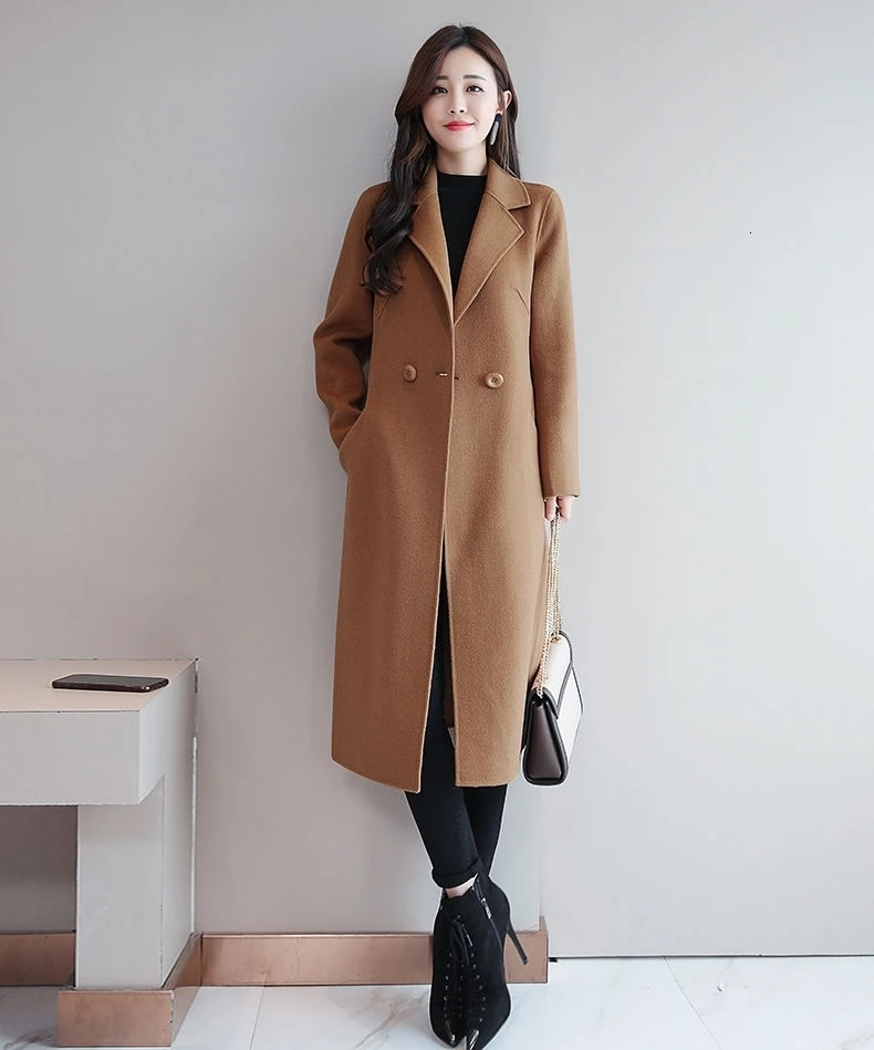 Fashion Faux Wool Blend Coat Korean Womens Woolen Vintage Female Coat Winter Women Ladies Long Outerwear Coats Basic Jackets