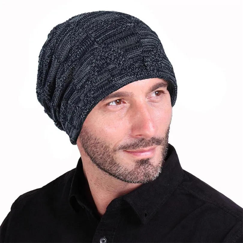 Модные зимние вязаные шапки Skullies, вязаные шапочки шерстяные, сохраняющие тепло, мужские шапки, одноцветные, плотные шапочки, головные уборы, аксессуары