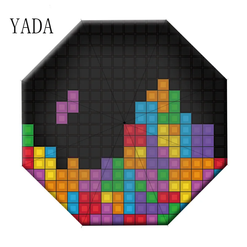 

YADA ins Cartoon Tetris Umbrella Windproof Folding Rainy Automatic Umbrellas For Women Men Anti-UV Auto Umbrella Female YD200054