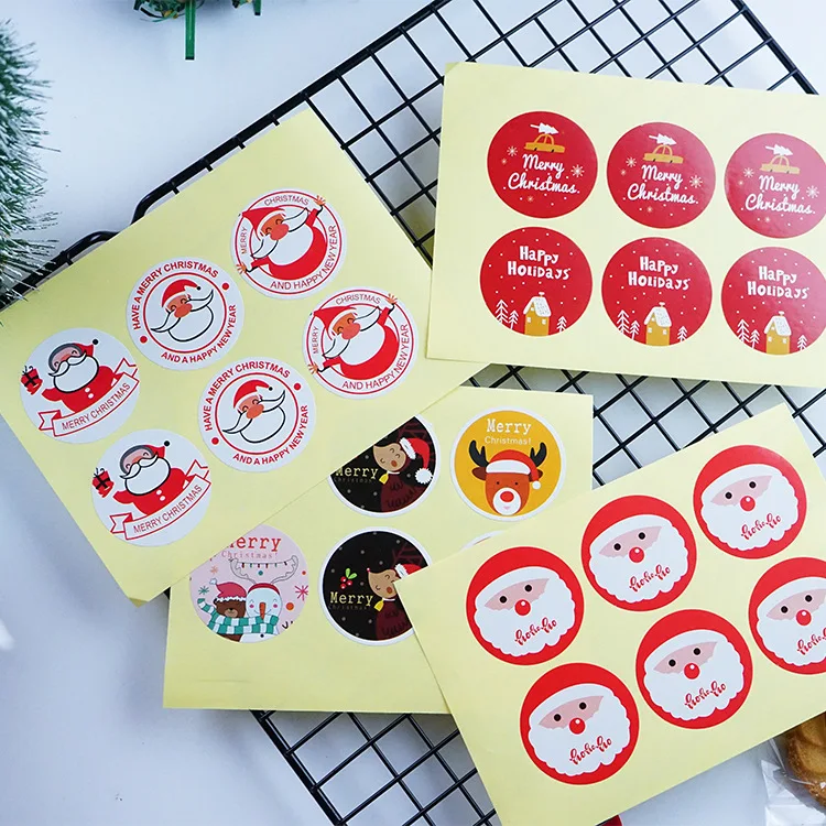 60 шт 10 листов круглые с Рождеством Санта Клаус Олень 5 дизайн упаковки уплотнительные этикетки из крафтовой бумаги наклейки для выпечки Подарочные наклейки «сделай сам»