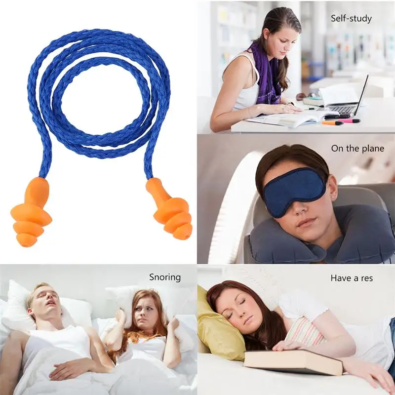 FOXNOVO 10 Pairs of Soft Silicone Corded Ear Plugs Reusable Hearing Protection Earplugs(Blue