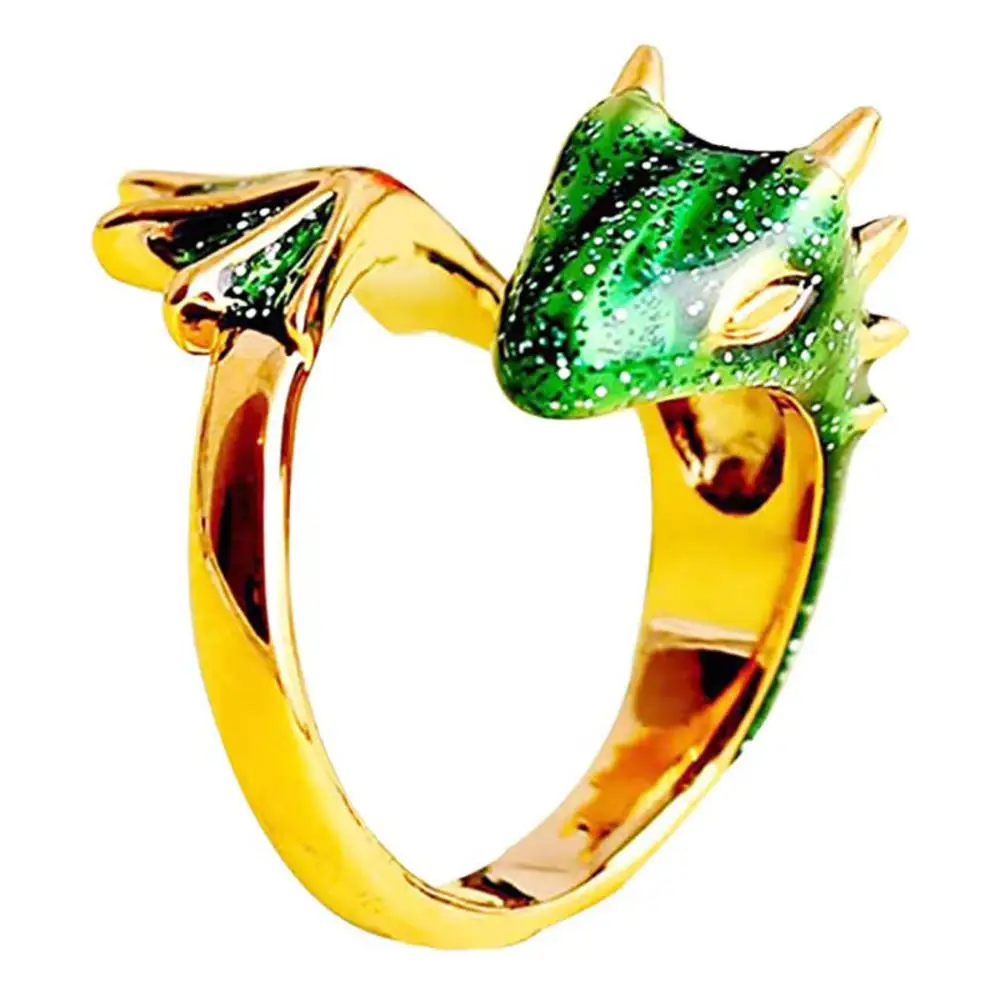 2021 Summer Trendy Gold Glitter Green Enamel Snake Dragon Adjustable Finger Midi Rings Korean Fashion Party Jewelry